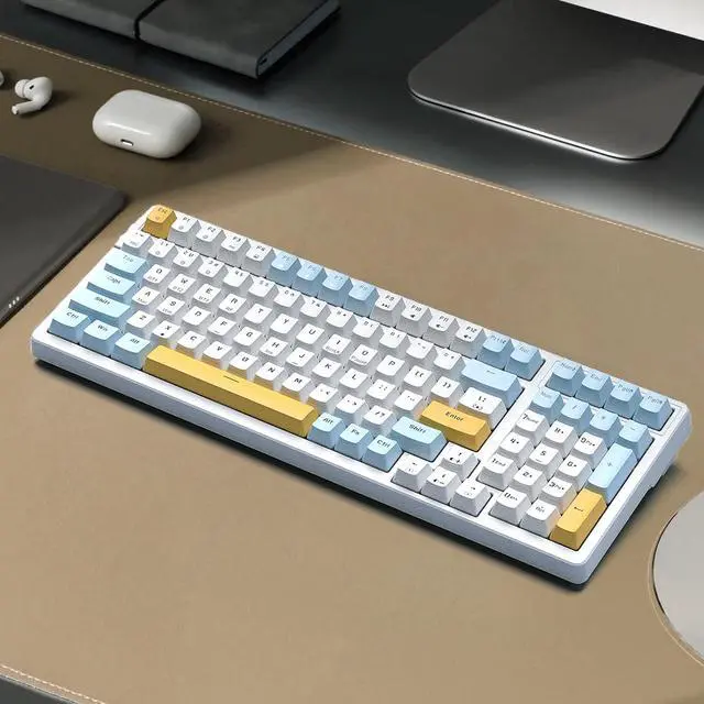 Alt view image 2 of 7 - Wireless Mechanical Keyboard, Triple Mode 2.4G/USB-C/BT Gaming Keyboards 100 Keys Ice-Blue Backlit Brown Switch Keyboard | Rechargeable Mechanical Gaming Keyboards | Ice Blue/W/Y