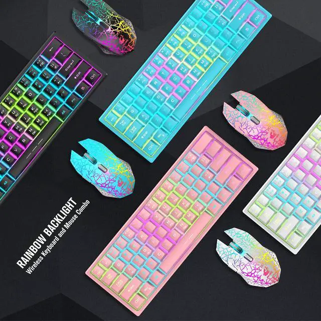Alt view image 5 of 7 - T61 Wireless Gaming Keyboard and Mouse Combo with Ergonomic 61 Key Rainbow LED Backlight Anti-ghosting Mechanical Feel Rechargeable 4000mAh Battery Mouse Pad for PC MAC Gamer Typists(Black)