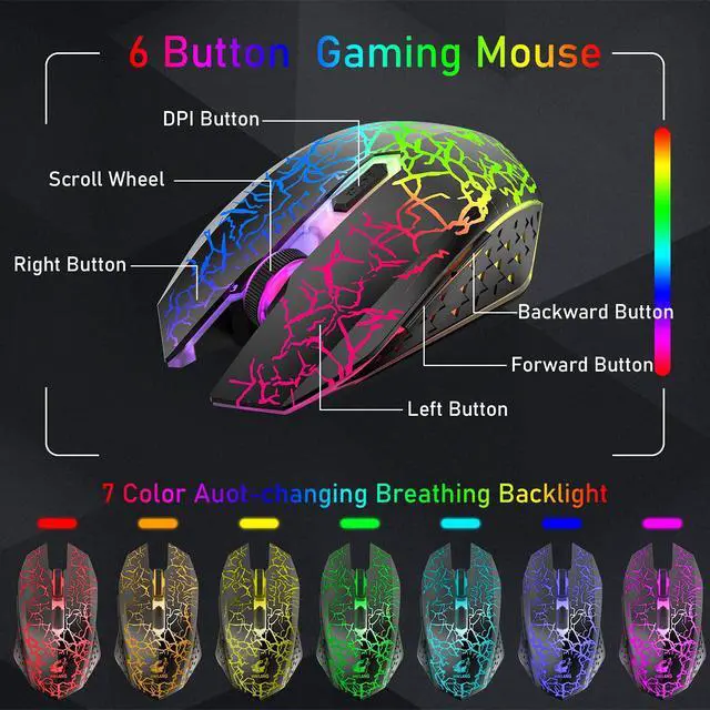 Alt view image 7 of 7 - T61 Wireless Gaming Keyboard and Mouse Combo with Ergonomic 61 Key Rainbow LED Backlight Anti-ghosting Mechanical Feel Rechargeable 4000mAh Battery Mouse Pad for PC MAC Gamer Typists(Black)