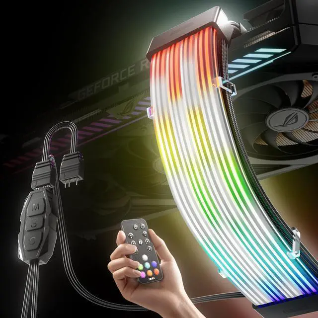 Main image of Aurora Pro RGB Cable Cover with 108 Addressable LEDs, RGB Power Cable Cover for Motherboard and GPU/PC Power Supply, 5v 3pin ARGB Sync, Fit for 12+4-Pin/8pin/24pin Power Supply