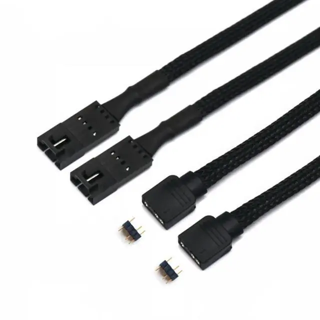 Main image of for 2pcs / lot Corsair Fan RGB ARGB Adapter Cable with Black PET Sleeved HD LL120 140 QL 3Pin 4Pin Fan to 5V 3Pin RGB LED Cable 50cm (RGB-4Pin Male Black Sleeved)