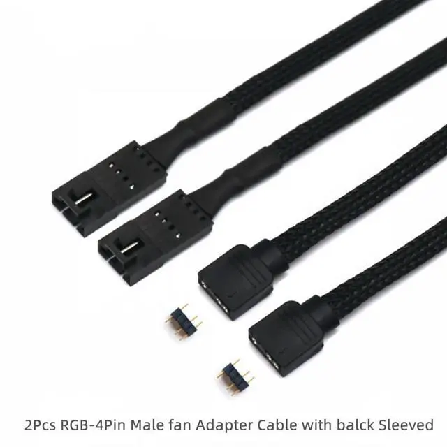 Alt view image 2 of 3 - for 2pcs / lot Corsair Fan RGB ARGB Adapter Cable with Black PET Sleeved HD LL120 140 QL 3Pin 4Pin Fan to 5V 3Pin RGB LED Cable 50cm (RGB-4Pin Male Black Sleeved)