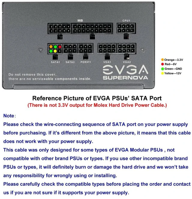 Alt view image 5 of 6 - Molex Power Cable for EVGA PSUs, 6 Pin to 3X 4 Pin Molex Hard Drive Adapter Sleeved Splitter for Some Specific Types of EVGA Power Supply 20-in(50cm)