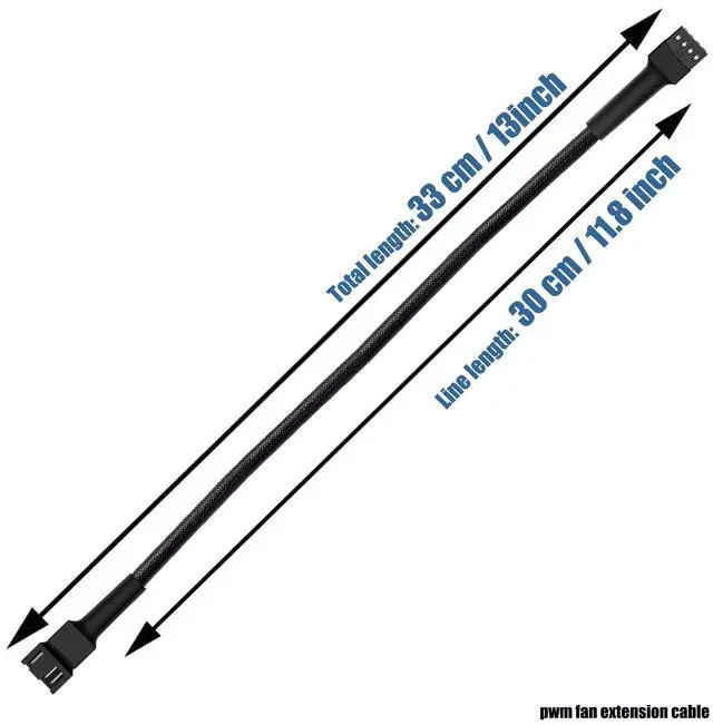 Alt view image 7 of 7 - New Materials 3 Pin / 4-Pin pc Fan Extension Cable 12" 30cm, Black (pwm Fan Extension Cable 10 Pack)