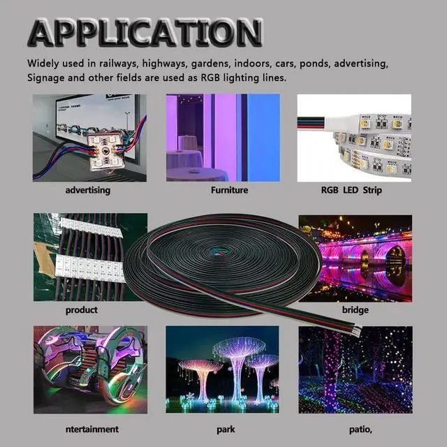 Alt view image 2 of 7 - 30m/100ft RGBW LED Extension Cable 22 Gauge 5Pin 12V DC Electrical Wire 5 Core 22AWG Wires with 10PCS Connectors for RGBW 3528 5050 Led Strip