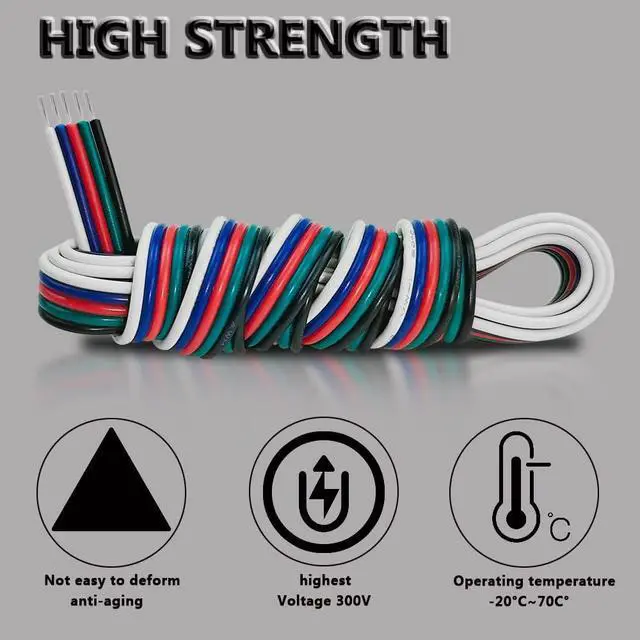 Alt view image 5 of 7 - 30m/100ft RGBW LED Extension Cable 22 Gauge 5Pin 12V DC Electrical Wire 5 Core 22AWG Wires with 10PCS Connectors for RGBW 3528 5050 Led Strip