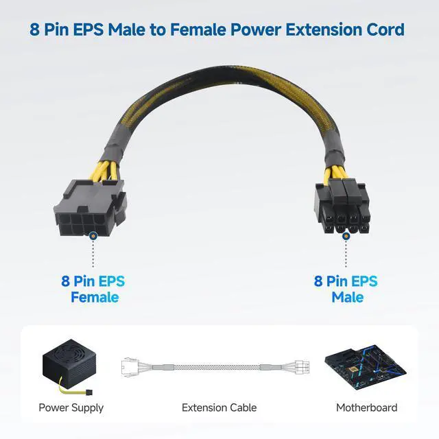 Alt view image 2 of 7 - 2-Pack 8 Pin EPS CPU Extension Cable - 10 Inches, 8-Pin ATX/CPU Power Cable Male to Female