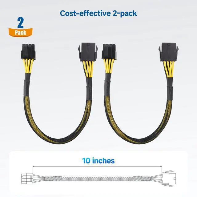Alt view image 6 of 7 - 2-Pack 8 Pin EPS CPU Extension Cable - 10 Inches, 8-Pin ATX/CPU Power Cable Male to Female
