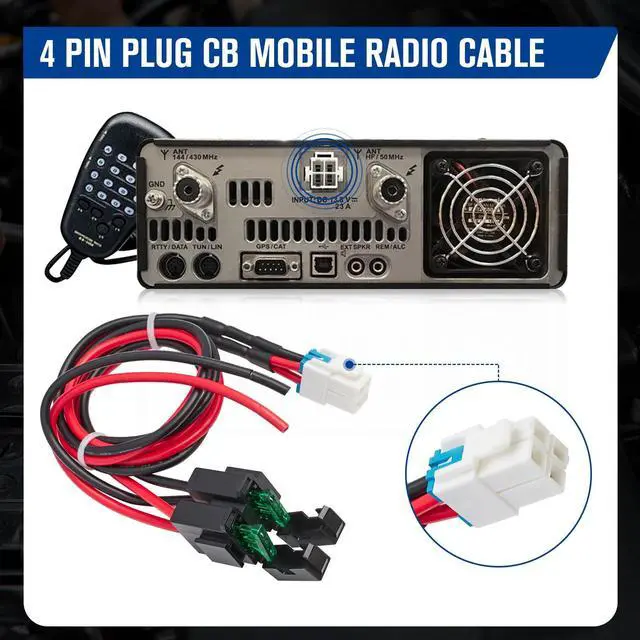 Alt view image 3 of 7 - 4 Pin 12AWG DC Power Cord Cable, 1M Short Wave Power Supply Cable with 30A Fuse Compatible for Yaesu FT-891 FT-450D Kenwood TS-480 TK-690 Icom IC-7000 IC-7300 Alinco Vertex CB Mobile Radio