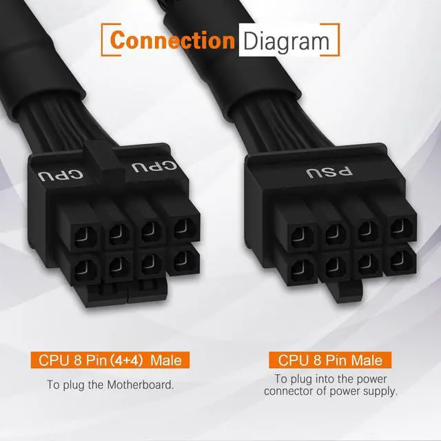 Alt view image 2 of 6 - CPU Cable for EVGA PSUs, 8 Pin to 8 Pin (4+4 Detachable) Male EPS-12V Motherboard Power Adapter Sleeved 25-Inch (63cm)