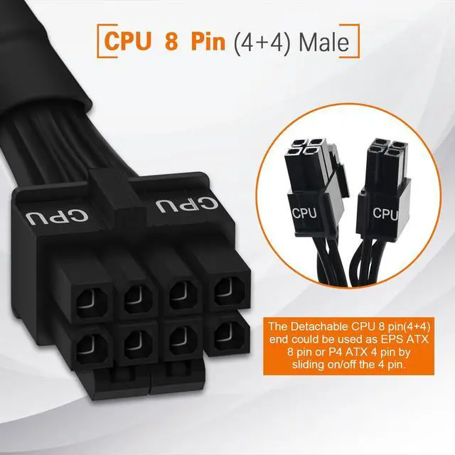 Alt view image 3 of 6 - CPU Cable for EVGA PSUs, 8 Pin to 8 Pin (4+4 Detachable) Male EPS-12V Motherboard Power Adapter Sleeved 25-Inch (63cm)
