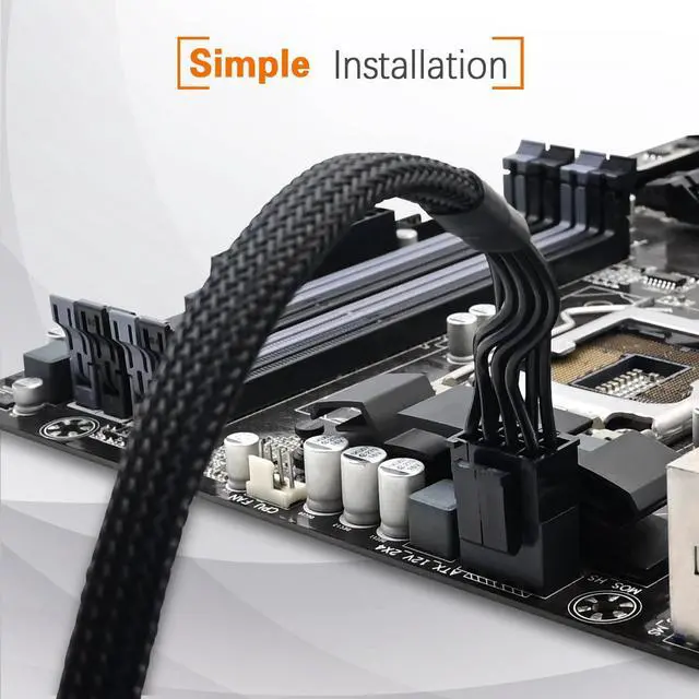 Alt view image 6 of 6 - CPU Cable for EVGA PSUs, 8 Pin to 8 Pin (4+4 Detachable) Male EPS-12V Motherboard Power Adapter Sleeved 25-Inch (63cm)