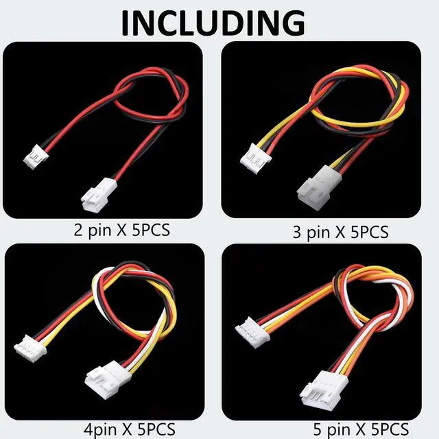 Alt view image 6 of 7 - 0 PCS JST PH 2.0mm 2 3 4 5 Pin Connector, Male and Female Double Connector End with 200mm Extension Cable AWG 26