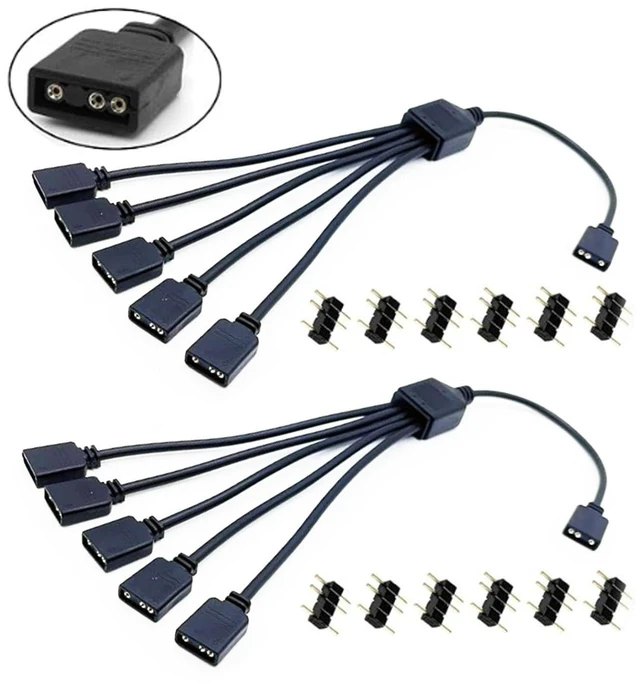 Main image of ARGB LED Synchronous Cable for Computer Chassis CPU Heat Sink and 5V ARGB F, 1 to 5 ARGB Splitter Cable 11.8IN, Compatible with Addressable RGB (ARGB) Series Support 2 Pcs
