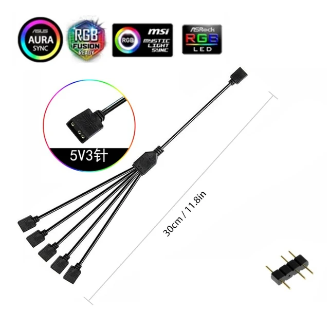 Alt view image 2 of 5 - ARGB LED Synchronous Cable for Computer Chassis CPU Heat Sink and 5V ARGB F, 1 to 5 ARGB Splitter Cable 11.8IN, Compatible with Addressable RGB (ARGB) Series Support 2 Pcs
