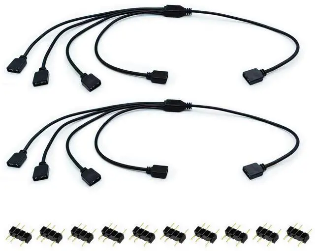 Main image of 1-to-4 ARGB Splitter Cable, 5V 3 Pin Addressable RGB Extension Cable (2 Pack, 50cm/19.6in, Black, Compatible with PC Computer, Addressable RGB LED Strips, 5V ARGB Fans)