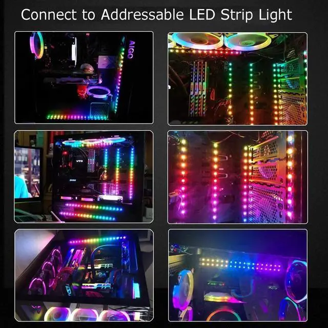 Alt view image 6 of 6 - 1-to-4 ARGB Splitter Cable, 5V 3 Pin Addressable RGB Extension Cable (2 Pack, 50cm/19.6in, Black, Compatible with PC Computer, Addressable RGB LED Strips, 5V ARGB Fans)