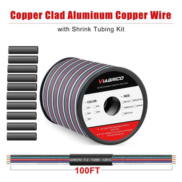 Alt view image 2 of 7 - 100ft RGBW LED Extension Cable 22 Gauge 5Pin 12V DC Electrical Wire 5 Colors 22AWG Wires with 10PCS shrinkable Tubes for RGBW 3528 5050 Led Strip Copper Clad Aluminum Copper Wire