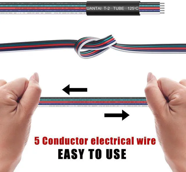 Alt view image 4 of 7 - 100ft RGBW LED Extension Cable 22 Gauge 5Pin 12V DC Electrical Wire 5 Colors 22AWG Wires with 10PCS shrinkable Tubes for RGBW 3528 5050 Led Strip Copper Clad Aluminum Copper Wire