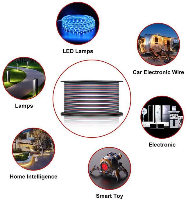 Alt view image 7 of 7 - 100ft RGBW LED Extension Cable 22 Gauge 5Pin 12V DC Electrical Wire 5 Colors 22AWG Wires with 10PCS shrinkable Tubes for RGBW 3528 5050 Led Strip Copper Clad Aluminum Copper Wire