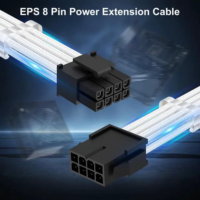 Alt view image 2 of 7 - EPS 8 Pin Power Extension Cable, 11.8 inch ATX CPU Female to Male, White Braided Sleeved Cord for Motherboard, 6 Cable Combs for Neat Organization, 2 Pack