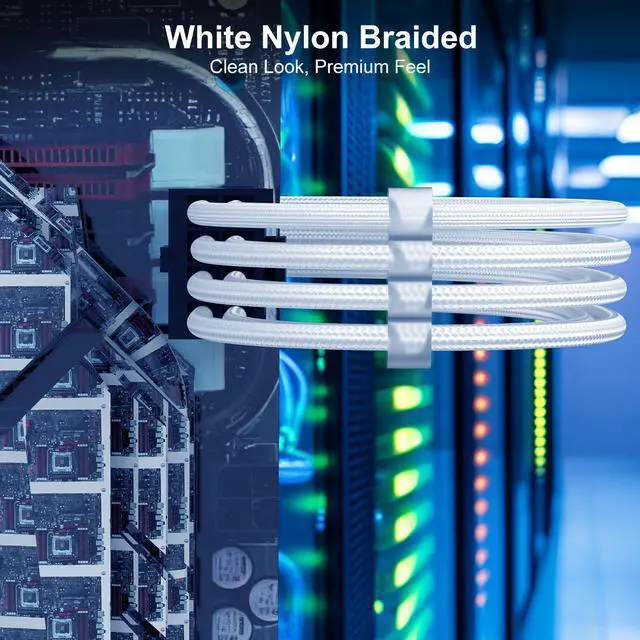 Alt view image 3 of 7 - EPS 8 Pin Power Extension Cable, 11.8 inch ATX CPU Female to Male, White Braided Sleeved Cord for Motherboard, 6 Cable Combs for Neat Organization, 2 Pack