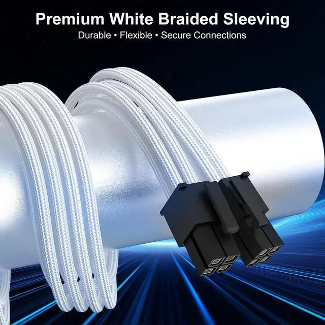 Alt view image 6 of 7 - EPS 8 Pin Power Extension Cable, 11.8 inch ATX CPU Female to Male, White Braided Sleeved Cord for Motherboard, 6 Cable Combs for Neat Organization, 2 Pack