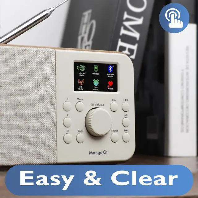 Alt view image 5 of 6 - SR-L WiFi Internet Radio, Podcast Player, Bluetooth Speaker,150 Presets, Portable FM Radio, Alarm Clock Radio, Compact Kitchen Radio with Full Colour Display, Mains or Battery Powered-Walnut