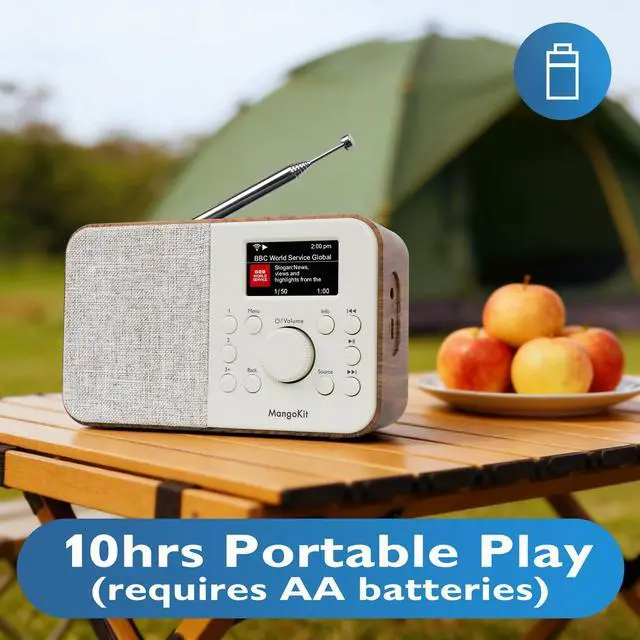 Alt view image 4 of 6 - SR-L WiFi Internet Radio, Podcast Player, Bluetooth Speaker,150 Presets, Portable FM Radio, Alarm Clock Radio, Compact Kitchen Radio with Full Colour Display, Mains or Battery Powered-Walnut