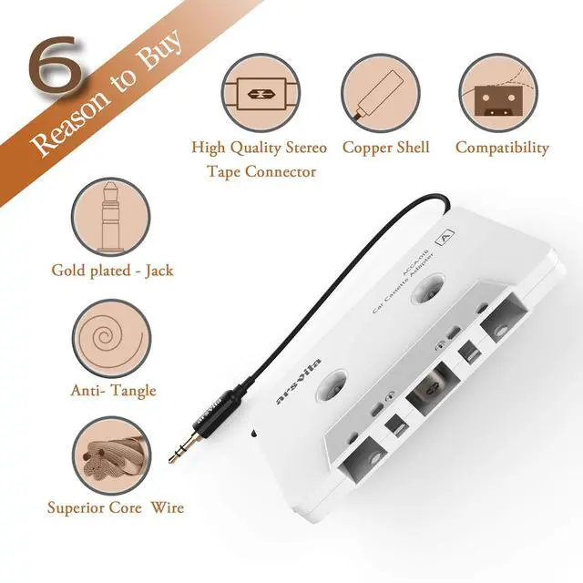 Alt view image 2 of 7 - Car Audio Cassette to Aux Adapter, 3.5 MM Auxillary Cable Tape Adapter