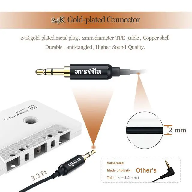 Alt view image 3 of 7 - Car Audio Cassette to Aux Adapter, 3.5 MM Auxillary Cable Tape Adapter