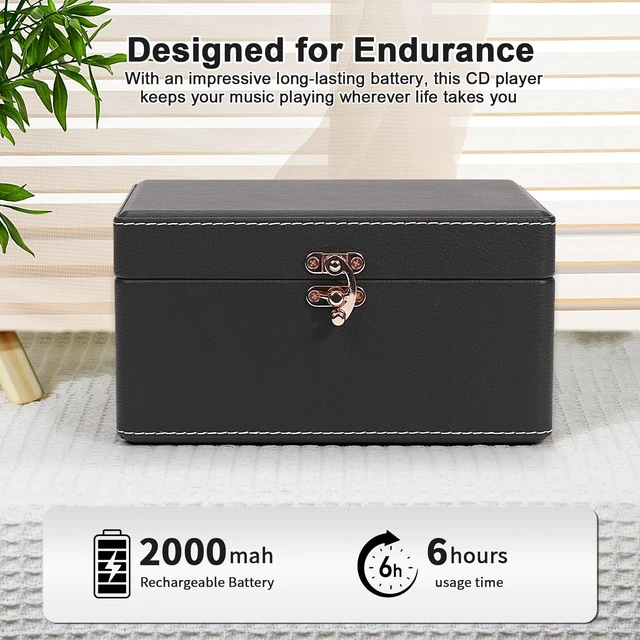 Alt view image 4 of 7 - CD Player Portable Bluetooth, Black Retro CD Player for Home Music Player, Rechargeable Battery & Built-in Speakers, with Led Display, Headphone Jack, USB & AUX Playback, for Music Lovers(Black)