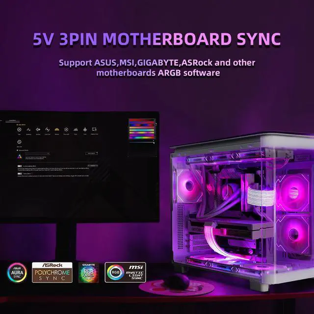 Alt view image 5 of 7 - RGB PSU Cables LED Strips,ARGB PC Cable Cover Compatible 24 Pin Motherboard Extension Cable,Power Supply Cables,3Pin SYNC for Computer Setup 8In