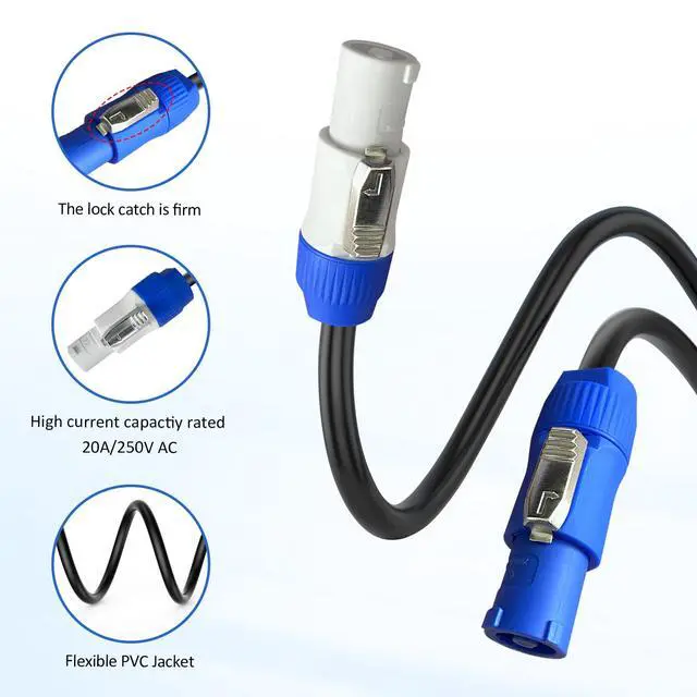 Alt view image 4 of 7 - PowerCon Power Cable AC PowerCon Input to Output 12AWG 3 Pin Power Extension Cable for LED Screen Beam Moving Head Light, Stage Light Power,Audio Video Equipment and More-10FT