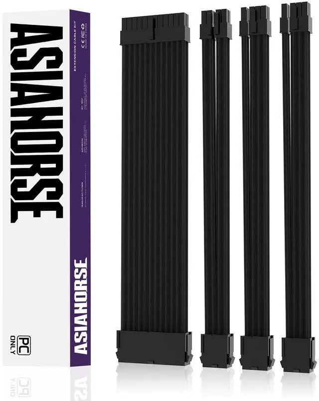 Main image of 18AWG PSU Cable Extension Sleeved Custom Mod GPU PC Audio Video Power Supply Soft Braided Cables with Two Color Comb Kit 24P/8P to 6+2P/ 8P to 4+4P 30CM