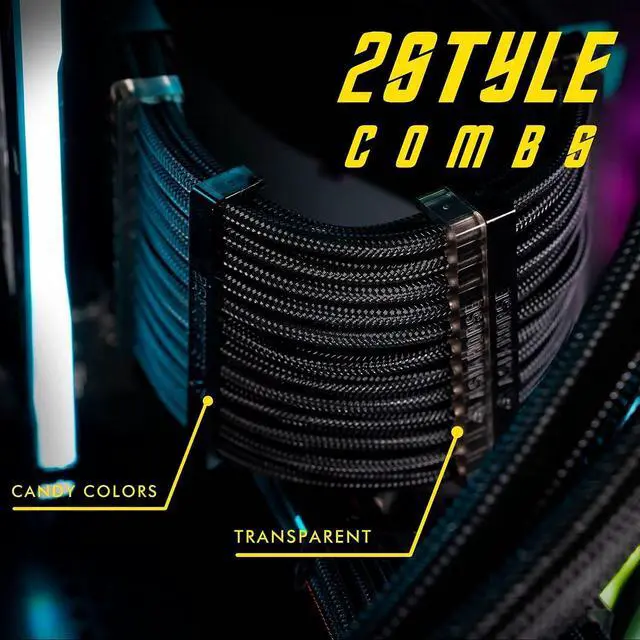 Alt view image 4 of 7 - 18AWG PSU Cable Extension Sleeved Custom Mod GPU PC Audio Video Power Supply Soft Braided Cables with Two Color Comb Kit 24P/8P to 6+2P/ 8P to 4+4P 30CM