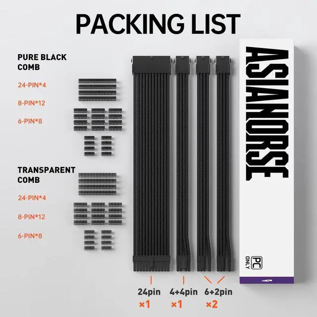 Alt view image 2 of 7 - 18AWG PSU Cable Extension Sleeved Custom Mod GPU PC Audio Video Power Supply Soft Braided Cables with Two Color Comb Kit 24P/8P to 6+2P/ 8P to 4+4P 30CM