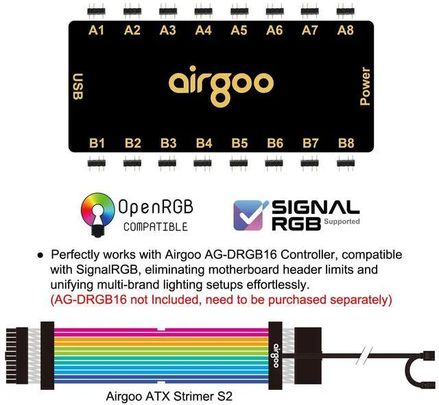 Alt view image 3 of 4 - Addressable RGB ATX Strimer S2, ARGB PSU Extension Cable, Include ATX 24-pin 18AWG Wires, for AG-DRGB16 SignalRGB Controller (Not Included)