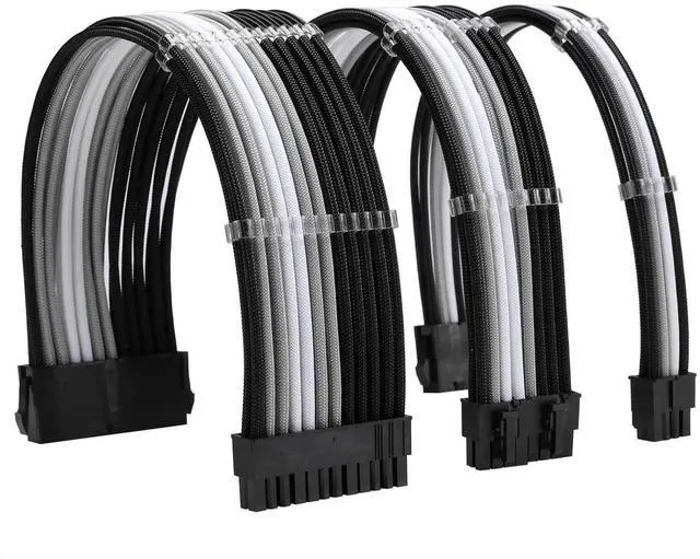 Main image of Sleeve Extension Power Supply Cable Kit 18AWG ATX 24P+ EPS 8-P+PCI-E8-P with Combs for PSU to Motherboard/GPU Fm-NCK3 (Black SilverWhite)
