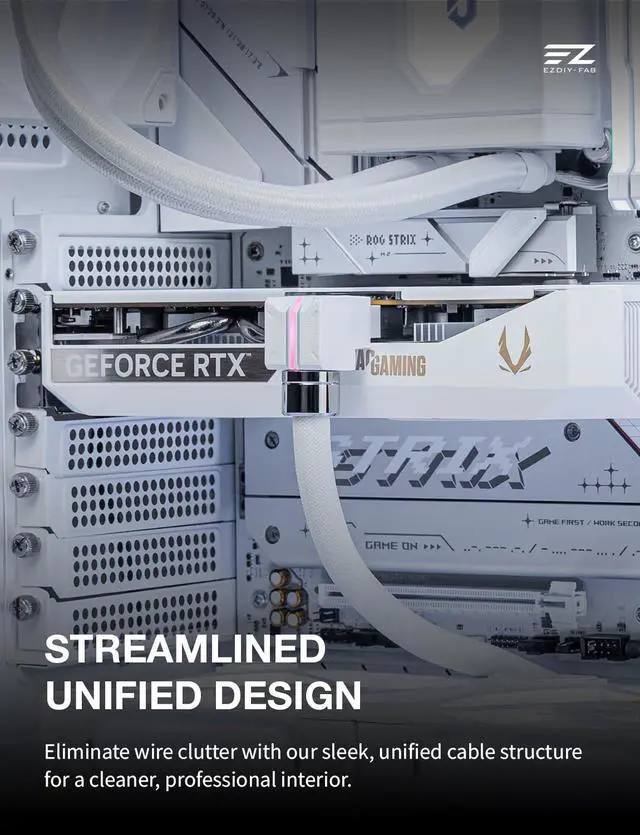 Alt view image 2 of 7 - UNIFAS ARGB 8-Pin GPU Extension Cable,16AWG 90° Right-Angle PCIe PSU Power Extension, 5V 3-Pin RGB Sync, Unified Cable Design, Single 8-Pin Only,White-STD