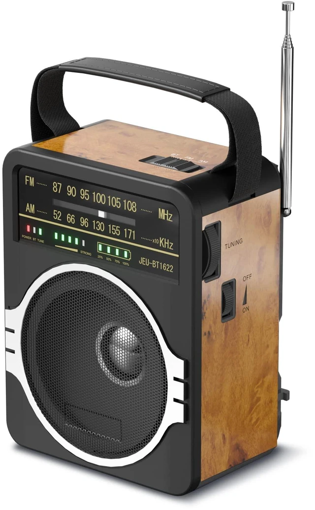 Main image of Portable AM FM Radio, Bluetooth 5.0 Radios 5 Watts Loud Speaker,FM Radio Built-in Rechargeable Battery/DC D*4 Cell Battery Operated & AC Power Plug in Wall Retro