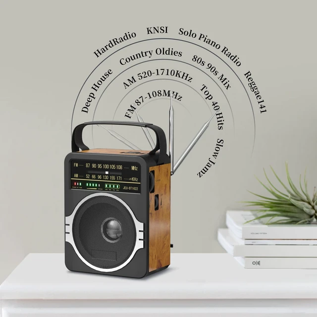 Alt view image 2 of 7 - Portable AM FM Radio, Bluetooth 5.0 Radios 5 Watts Loud Speaker,FM Radio Built-in Rechargeable Battery/DC D*4 Cell Battery Operated & AC Power Plug in Wall Retro