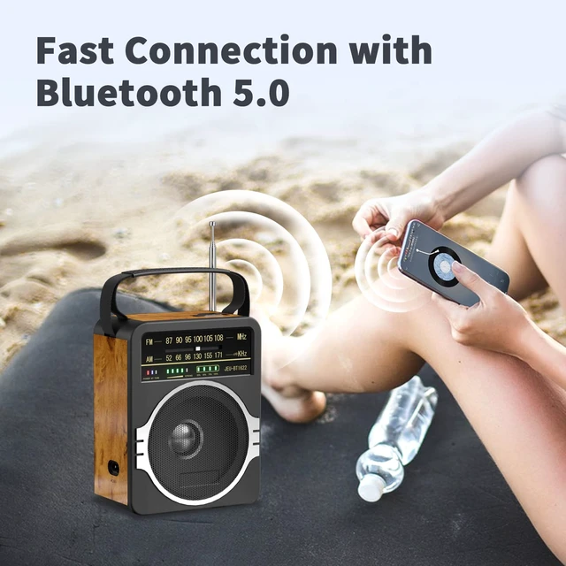 Alt view image 3 of 7 - Portable AM FM Radio, Bluetooth 5.0 Radios 5 Watts Loud Speaker,FM Radio Built-in Rechargeable Battery/DC D*4 Cell Battery Operated & AC Power Plug in Wall Retro
