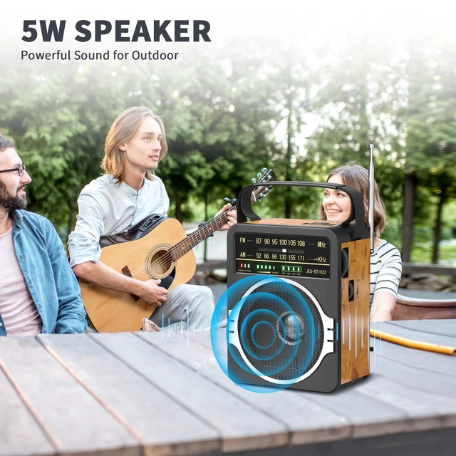 Alt view image 5 of 7 - Portable AM FM Radio, Bluetooth 5.0 Radios 5 Watts Loud Speaker,FM Radio Built-in Rechargeable Battery/DC D*4 Cell Battery Operated & AC Power Plug in Wall Retro