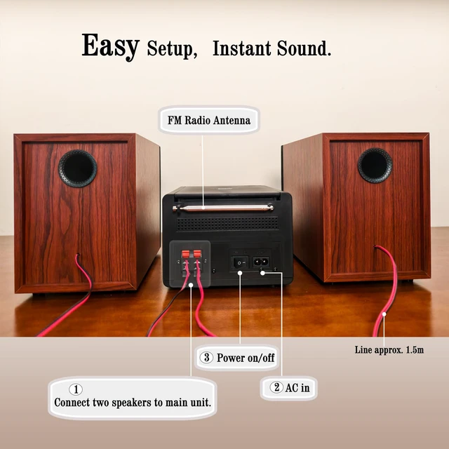 Alt view image 6 of 7 - Bluetooth Stereo System 40W for Home, CD Player with Wireless Streaming, MP3/USB/Audio in/FM Radio, Powerful Home Audio Sound System