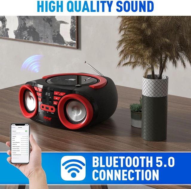 Alt view image 5 of 7 - CD Player Portable, CD Players for Home, Portable CD Player, 50W Max Power, Bluetooth, USB, AUX, AM/FM Radio, Top-Loading, Includes AC/DC Power Cord, LED Display, 3+ Hr Battery Life