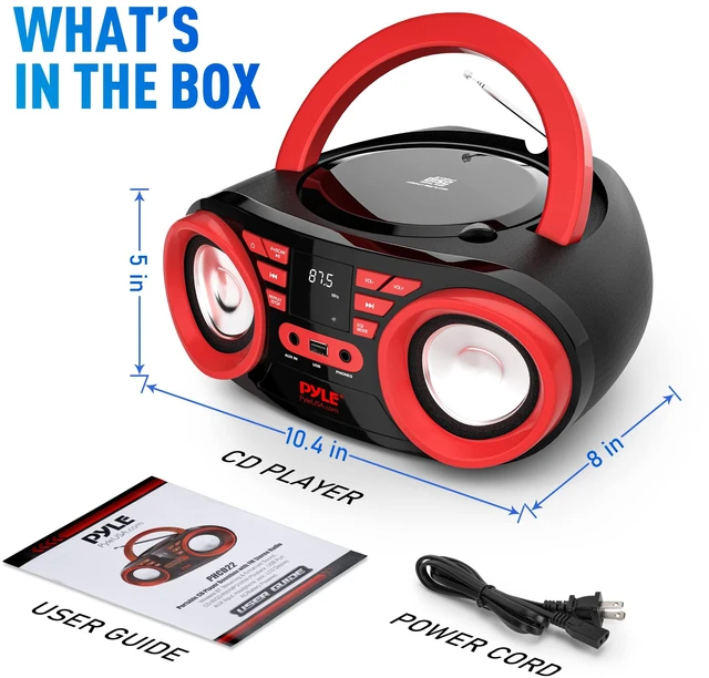 Alt view image 7 of 7 - CD Player Portable, CD Players for Home, Portable CD Player, 50W Max Power, Bluetooth, USB, AUX, AM/FM Radio, Top-Loading, Includes AC/DC Power Cord, LED Display, 3+ Hr Battery Life