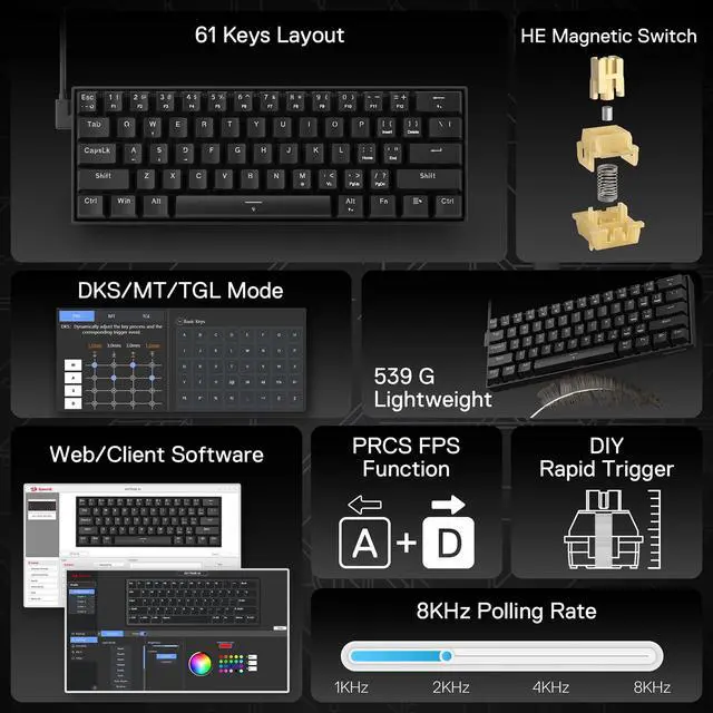 Alt view image 2 of 7 - K617 HE Wired Hall-Effect Rapid Trigger Magnetic Gaming Keyboard