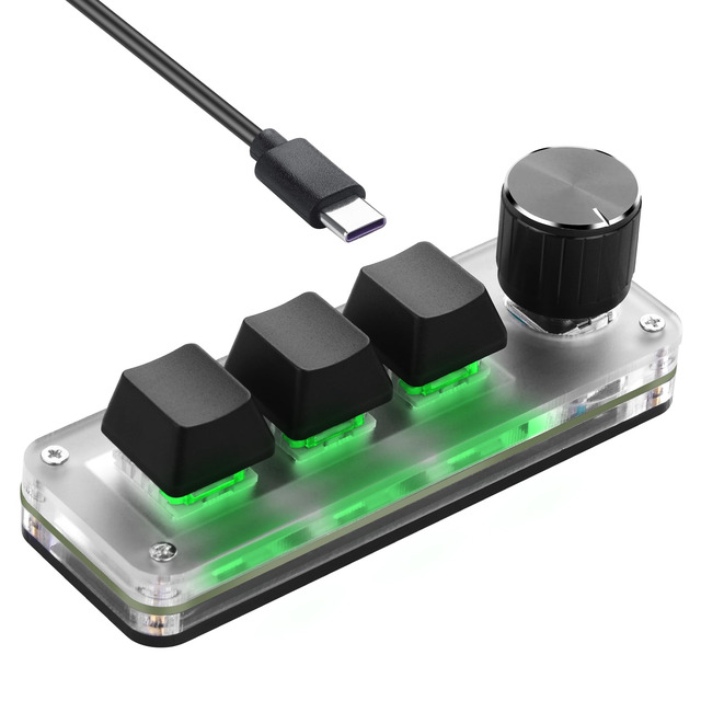 Tastierino Macro Programmabile Con Manopola – Tasti Meccanici Silenziosi, Compatto 10x2x3 Cm, USB-C Plug & Play, Per Ufficio E Gaming