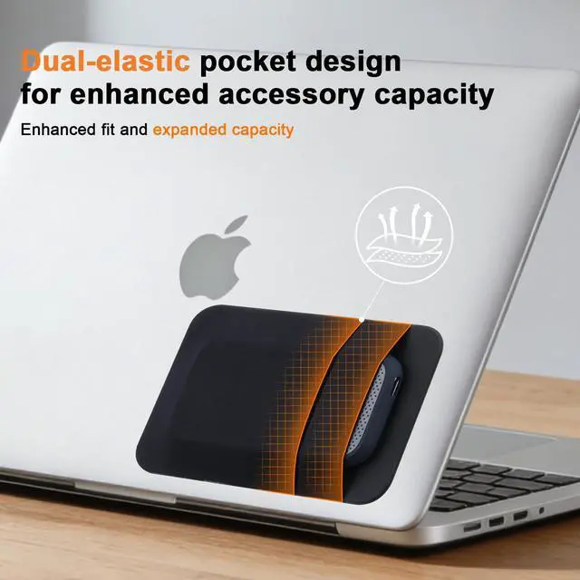 Alt view image 3 of 7 - 2-Pocket Adhesive Portable Hard Drive Sleeve for Laptop, Compatible with External Portable SSD Solid State Drive, Cable and More, Stick on External Hard Drive Carrying Case- Pocket Pouch, Black